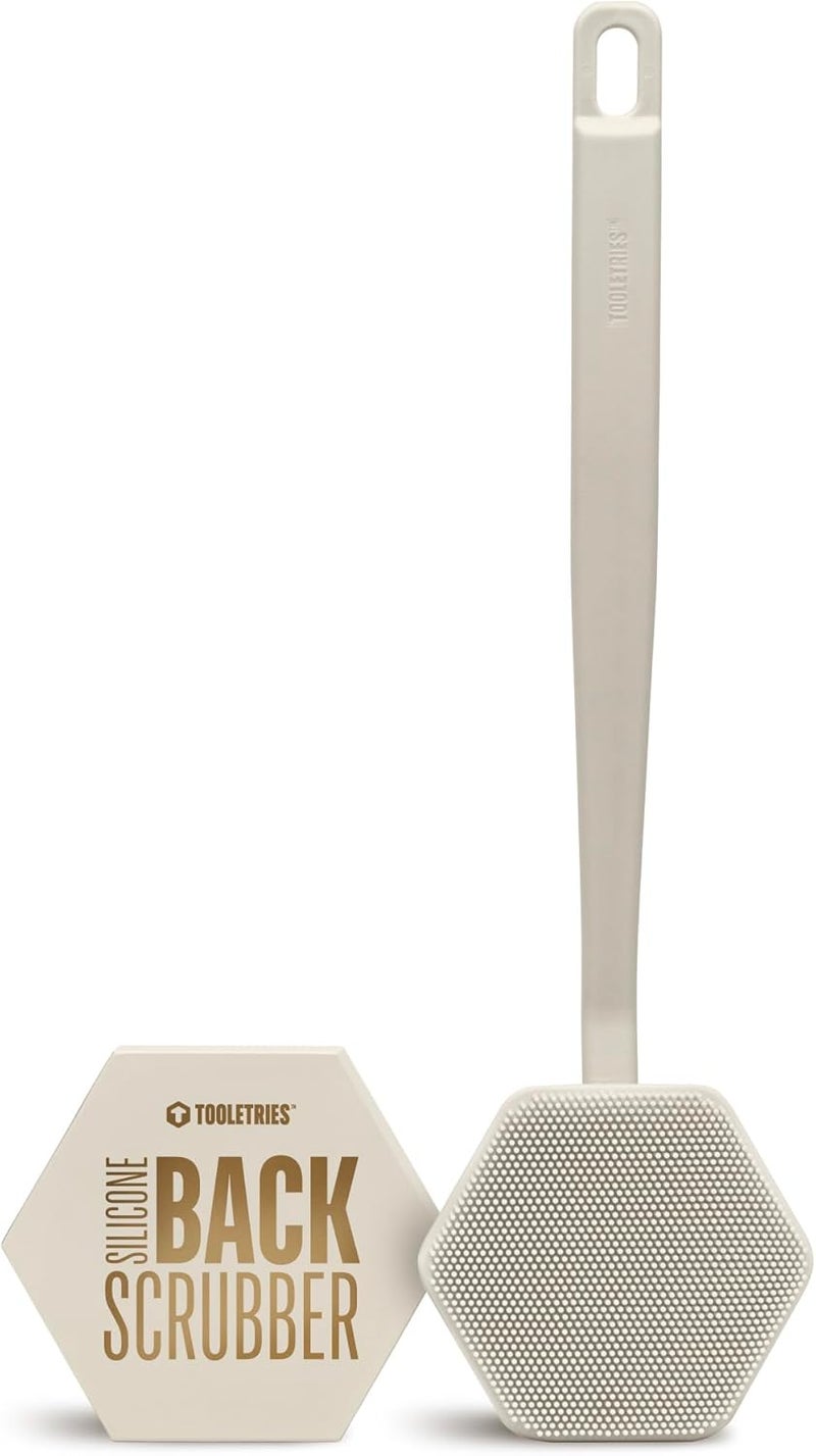 TOOLETRIES Silicone Back Scrubber - Exfoliating Shower Brush, Back Washer for Men, Durable Back Brush with Long Handle - Long Lasting Bath & Shower Accessories - Sand - Image 1